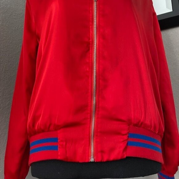 SUB_URBAN RIOT "Good Vibes" Red Silky Varsity Bomber Jacket Small - Picture 9 of 11